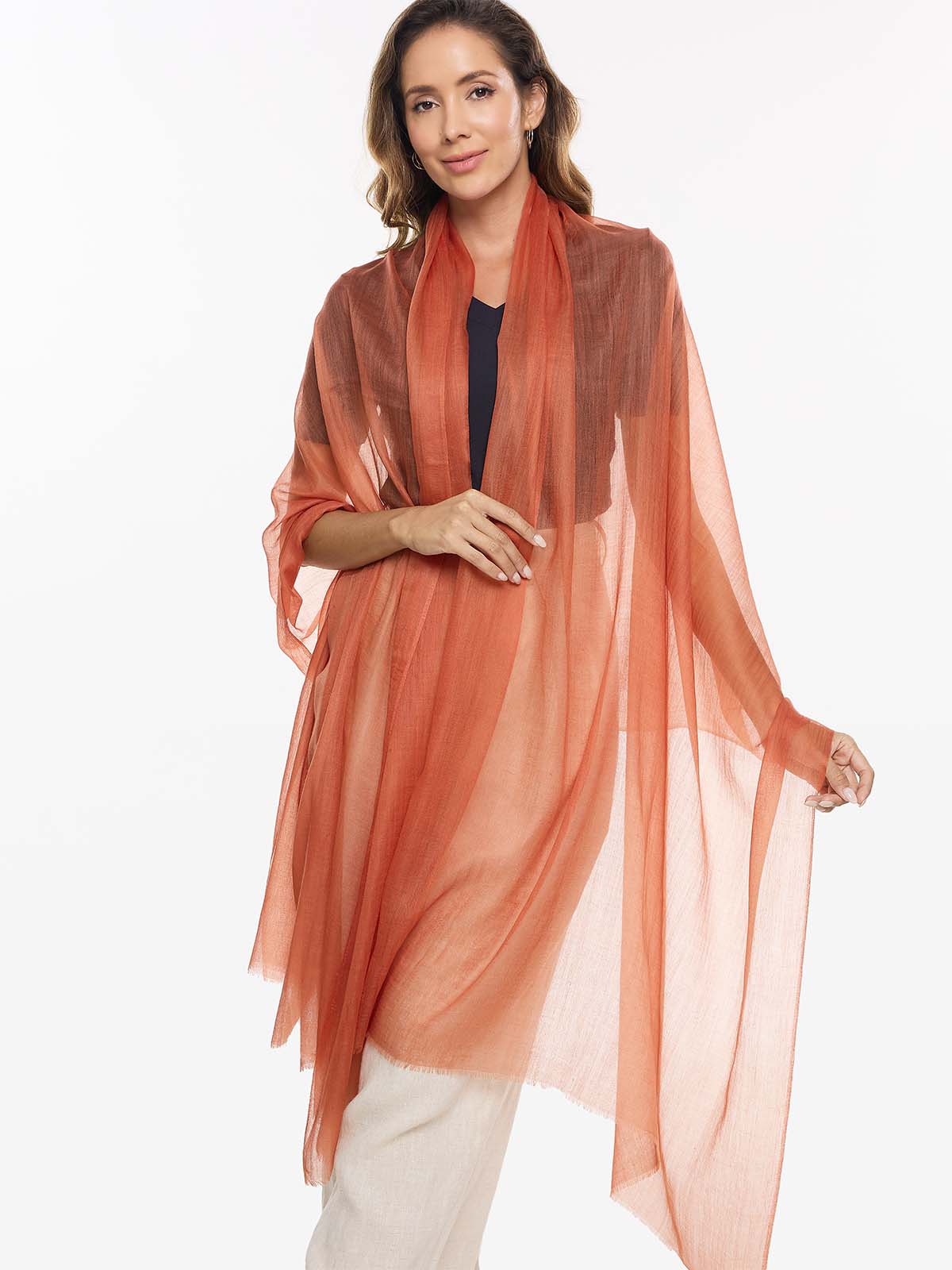 Featherlight Outrageous Orange Cashmere Scarf - Image 4