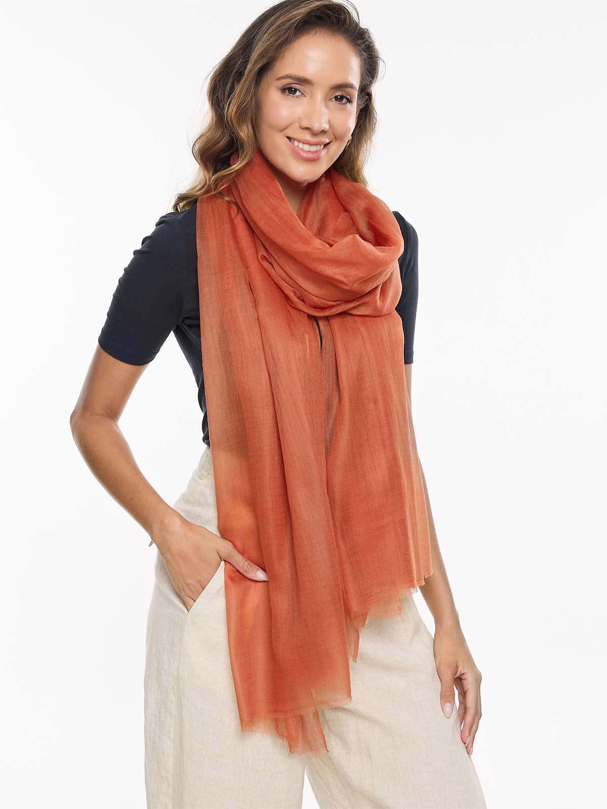 Featherlight Outrageous Orange Cashmere Scarf - Image 5