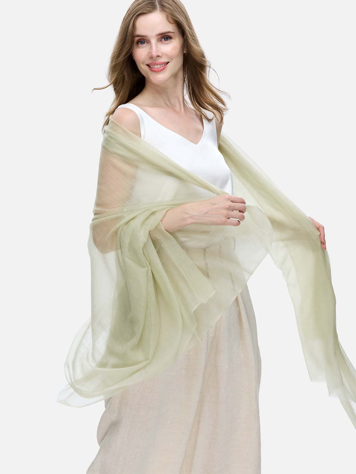 Featherlight Pale Olive Cashmere Scarf - Image 2