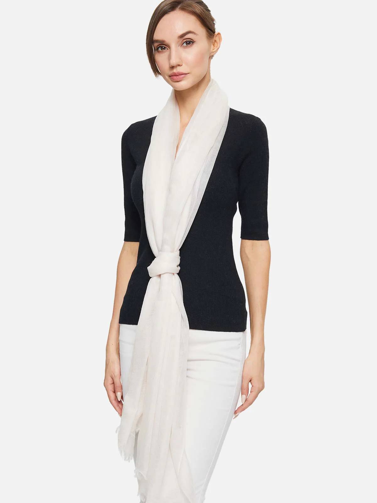 Featherlight White Cashmere Scarf - Image 3