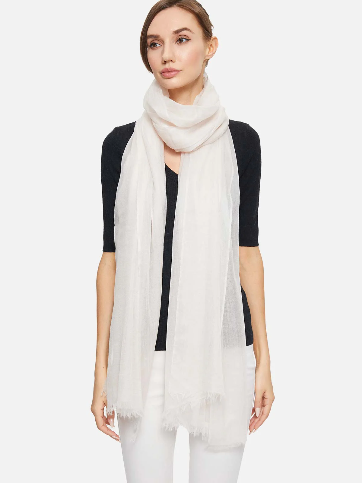 Featherlight White Cashmere Scarf - Image 4