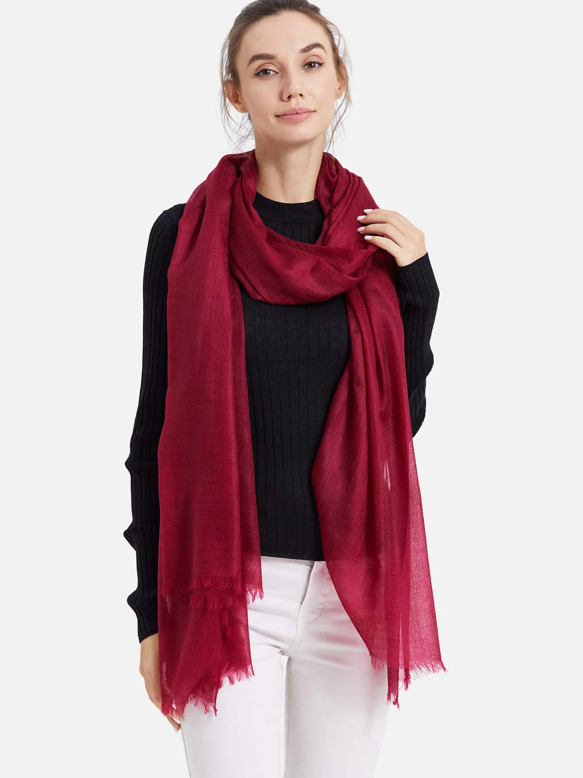Featherlight Wine Red Cashmere Scarf - Image 3