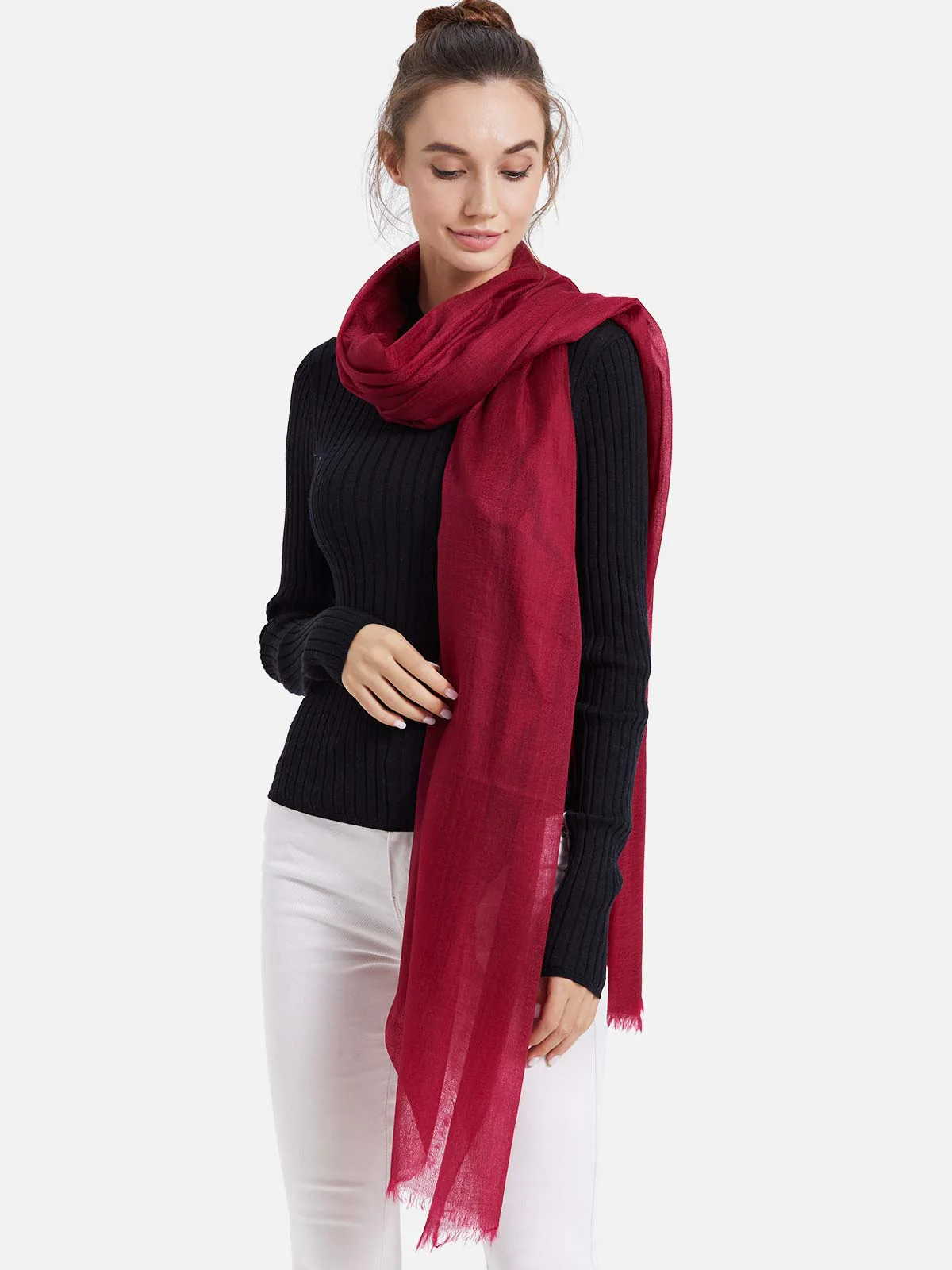 Featherlight Wine Red Cashmere Scarf - Image 4