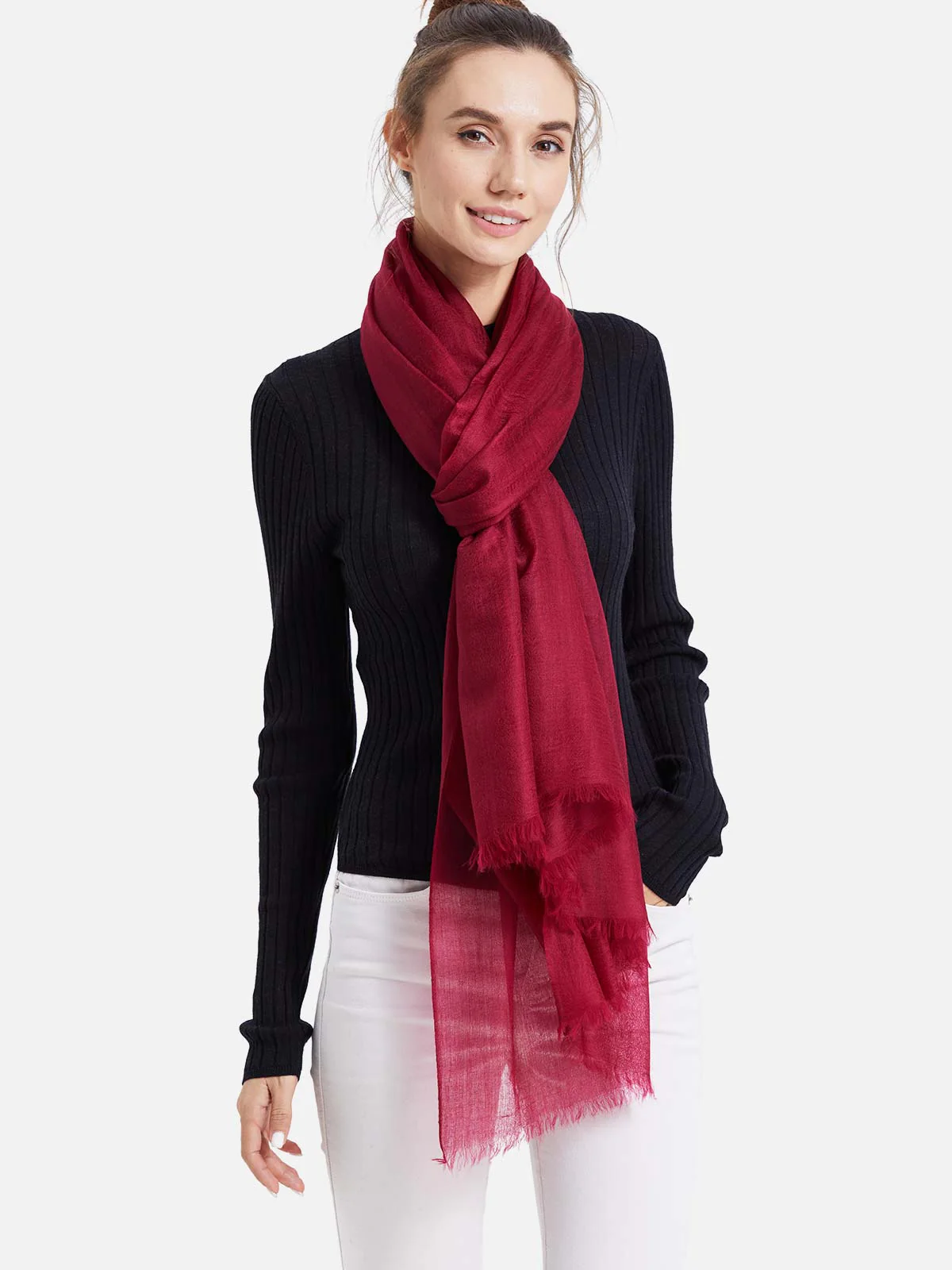 Featherlight Wine Red Cashmere Scarf - Image 5