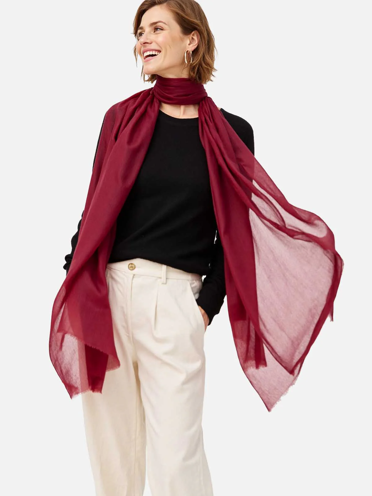 Featherlight Wine Red Cashmere Scarf - Image 6