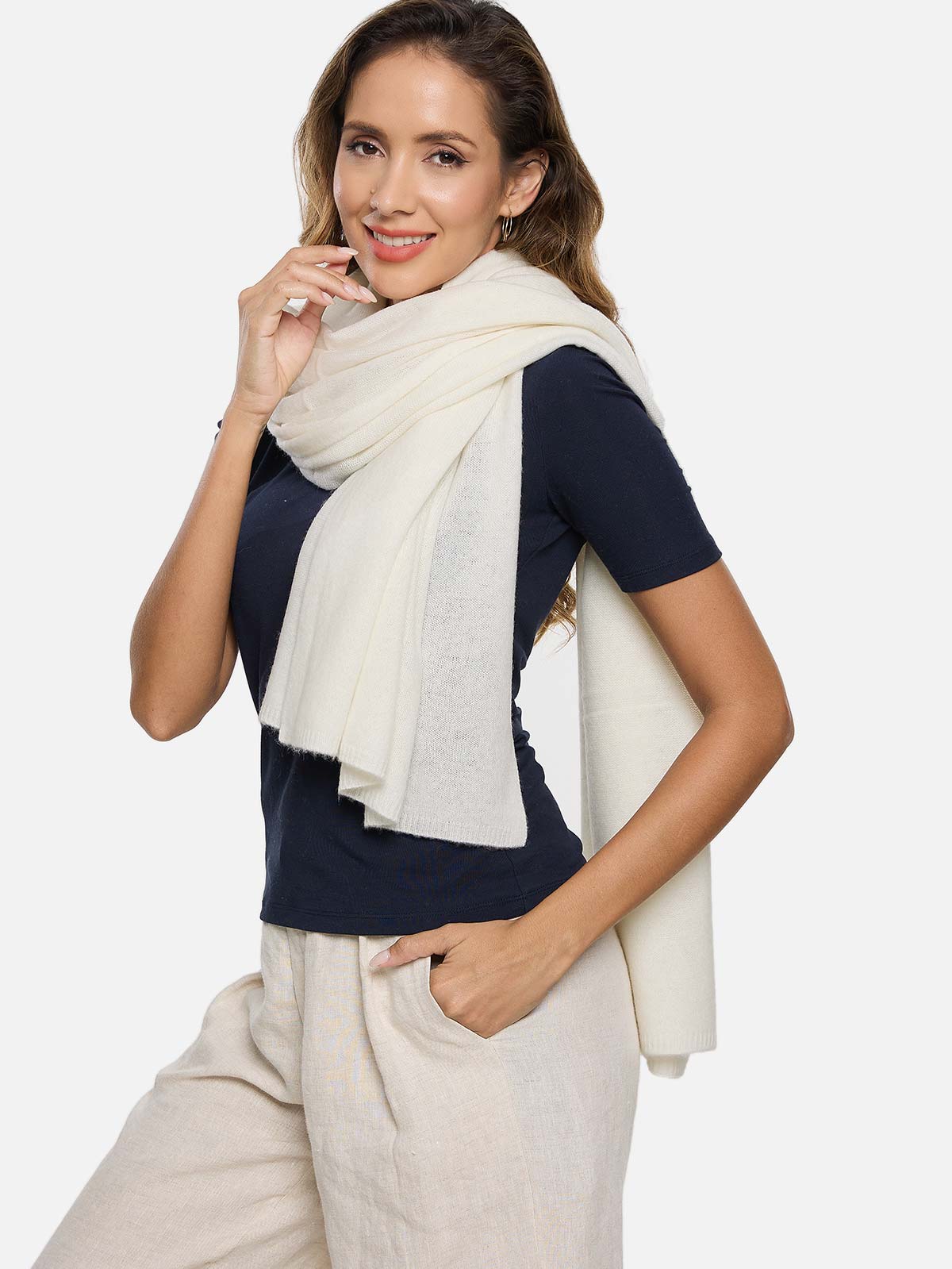 FlexKnit White Cashmere Wrap - Image 3