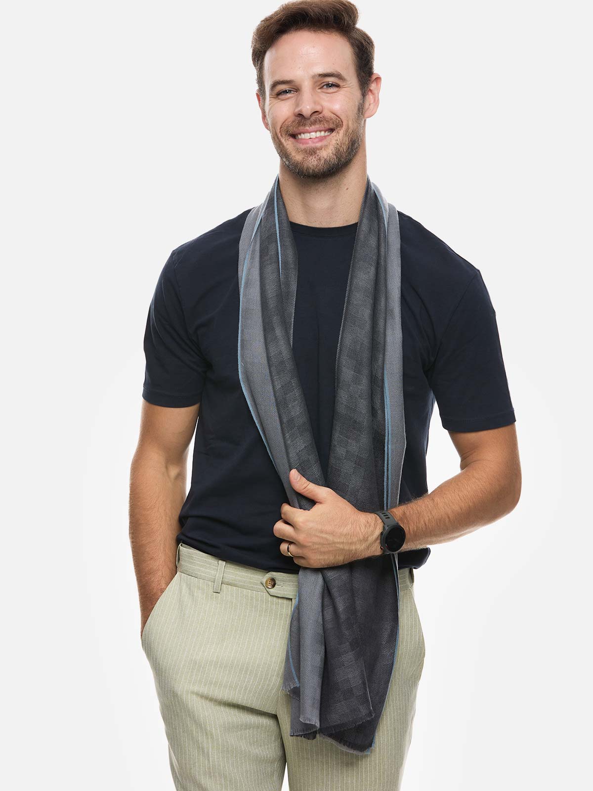 Gray Checkered Mens Cashmere Scarf - Image 5