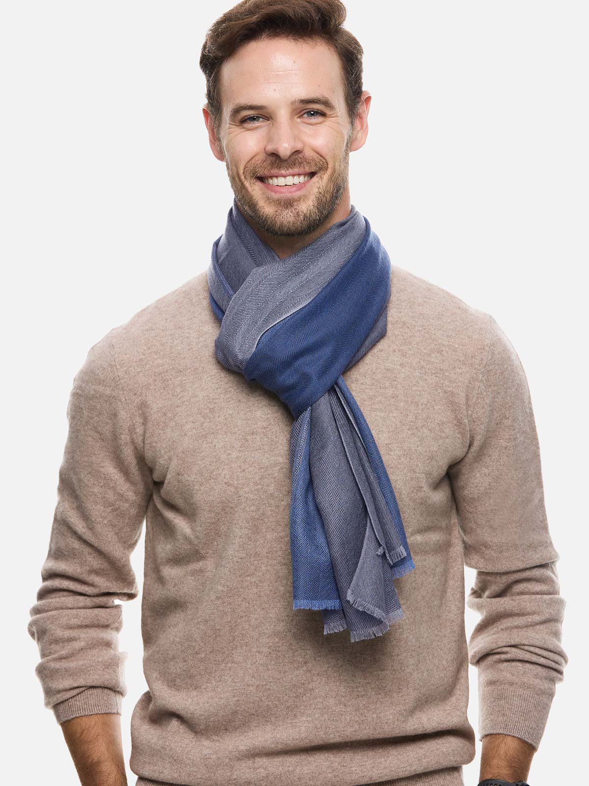Gray Herringbone Mens Cashmere Scarf - Image 3