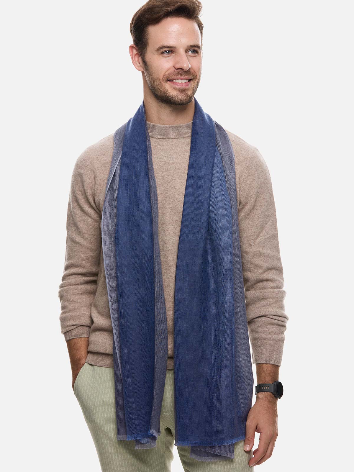 Gray Herringbone Mens Cashmere Scarf - Image 4