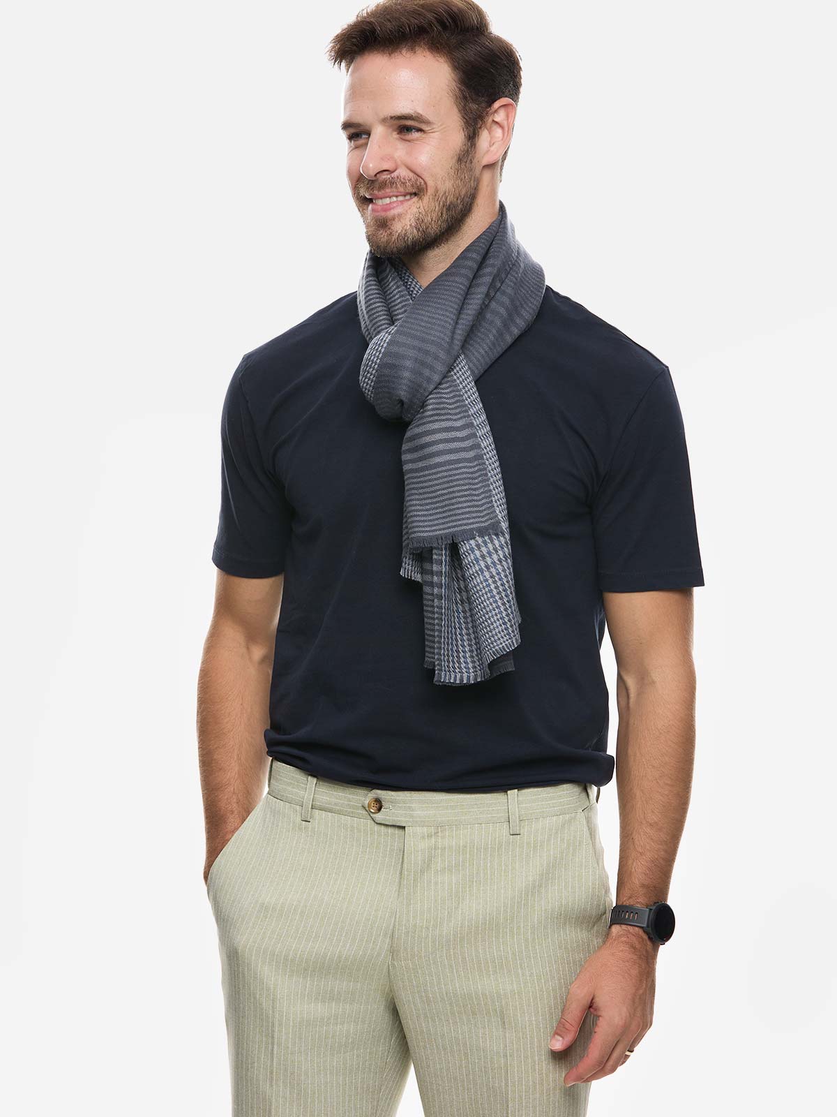 Gray Houndstooth Mens Cashmere Scarf - Image 3