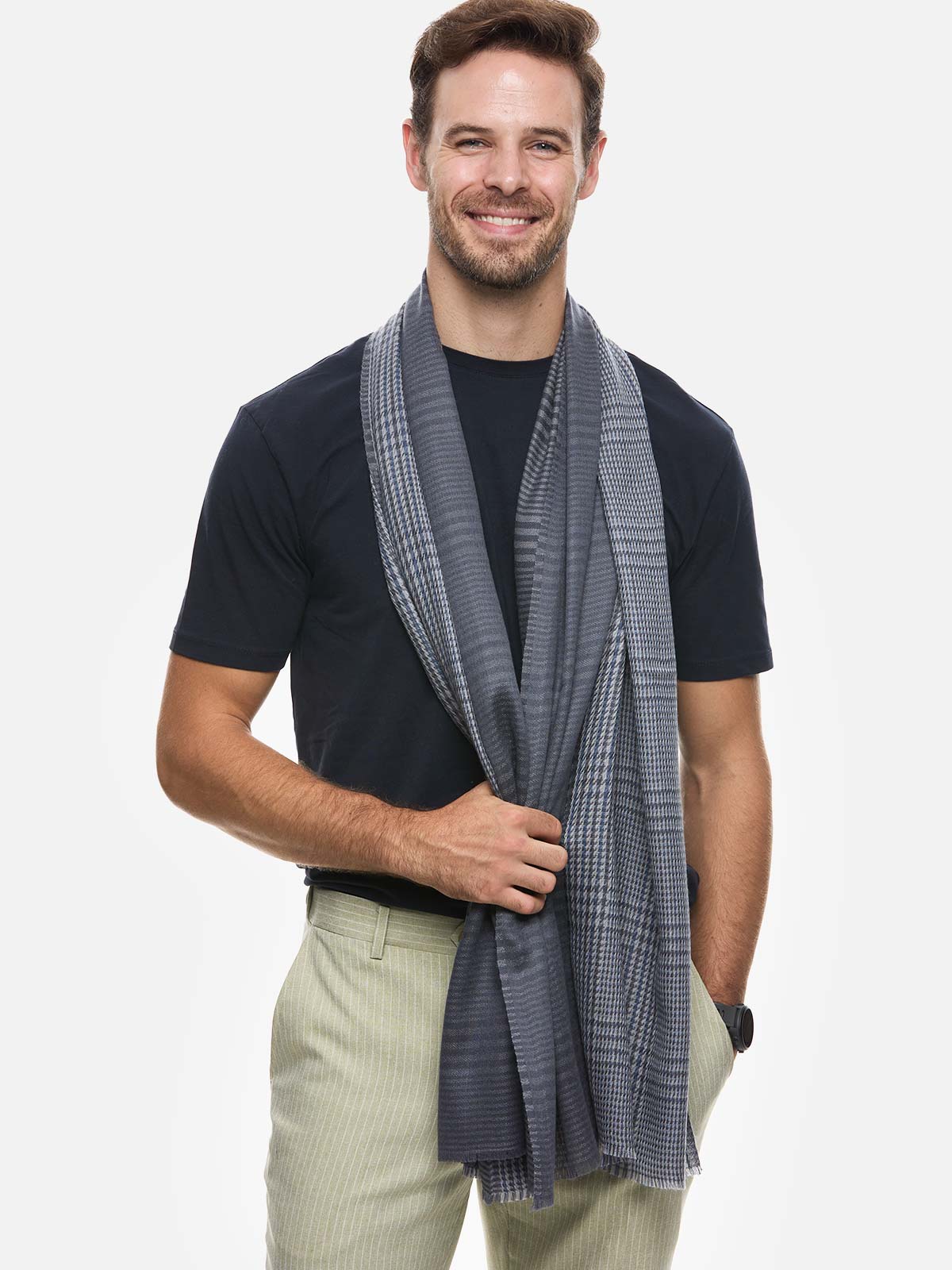 Gray Houndstooth Mens Cashmere Scarf - Image 4