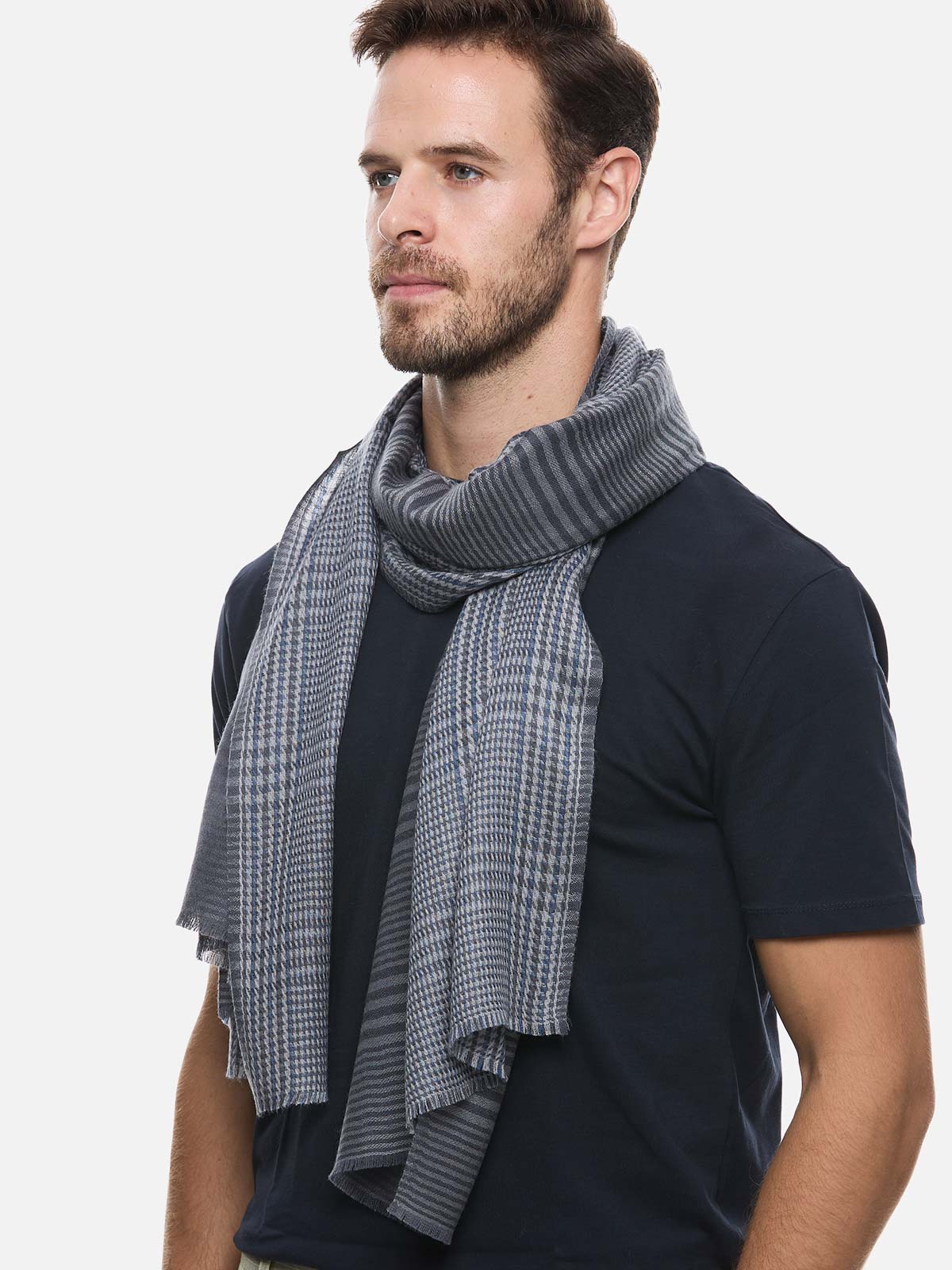 Gray Houndstooth Mens Cashmere Scarf - Image 5