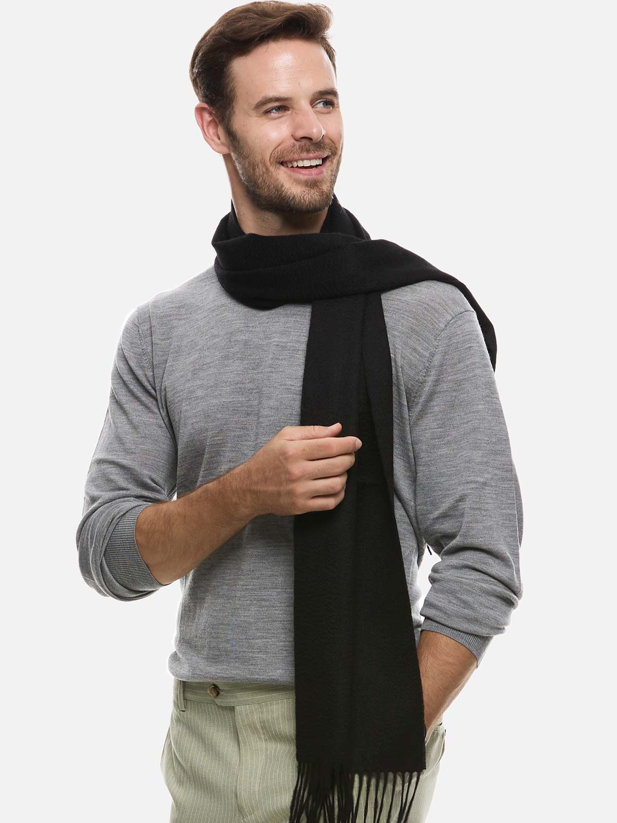 Black Mens Cashmere Scarf - Image 3