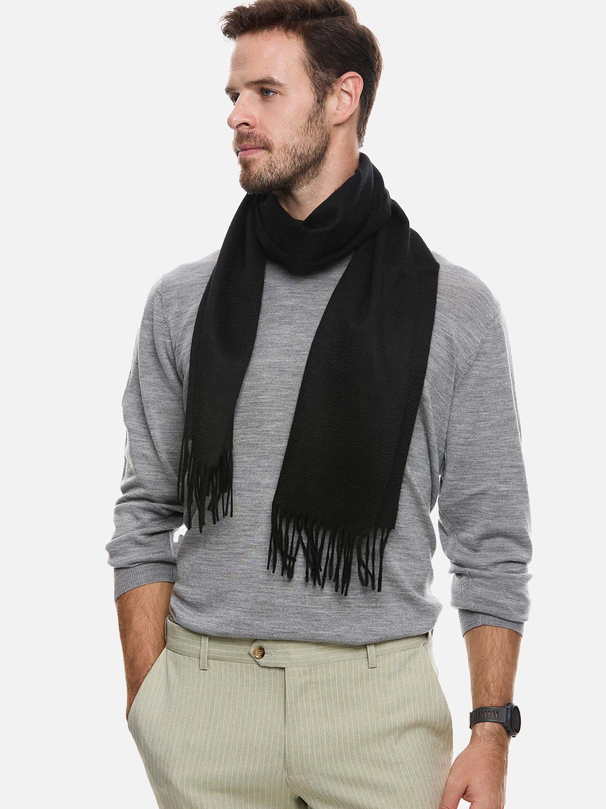 Black Mens Cashmere Scarf - Image 5