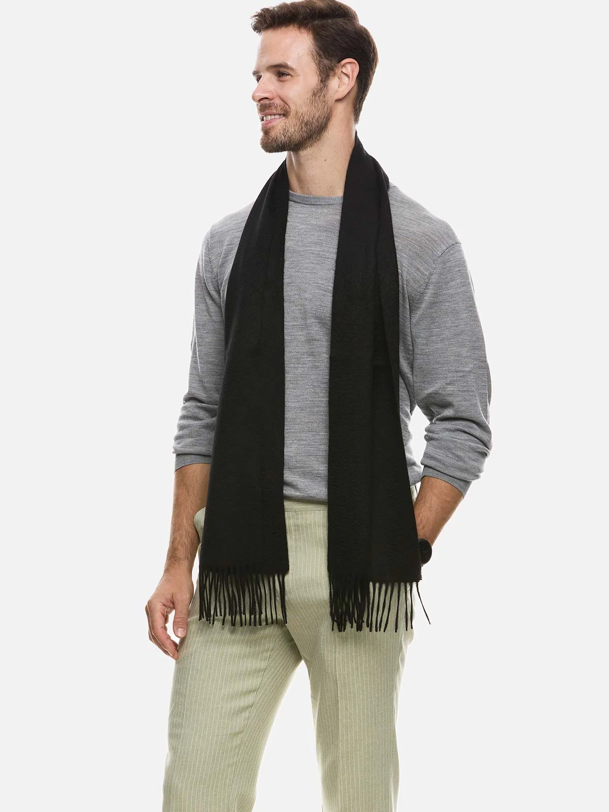 Black Mens Cashmere Scarf - Image 6