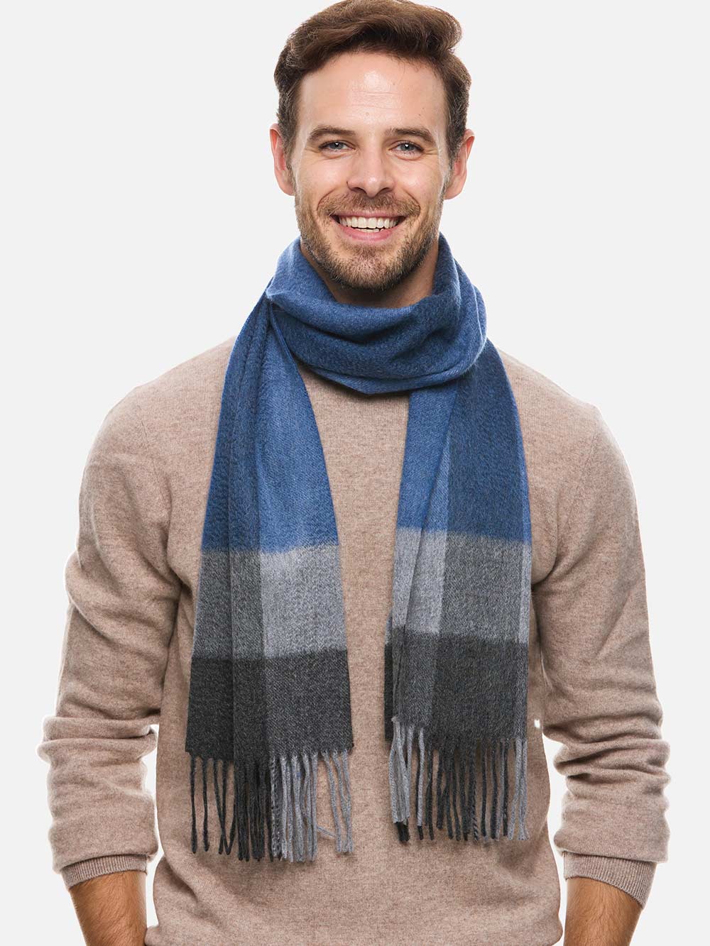 Blue Gray Basic Mens Cashmere Scarf - Image 2