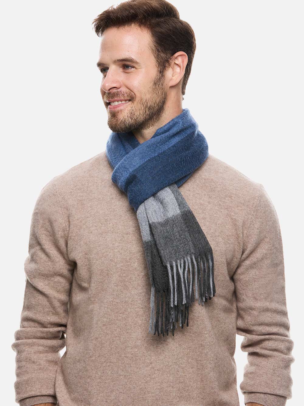 Blue Gray Basic Mens Cashmere Scarf - Image 3
