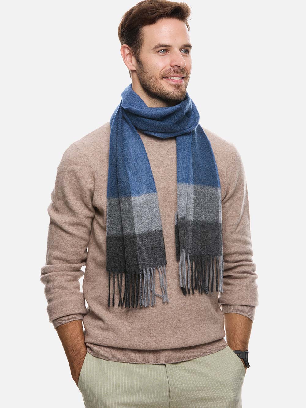 Blue Gray Basic Mens Cashmere Scarf - Image 4