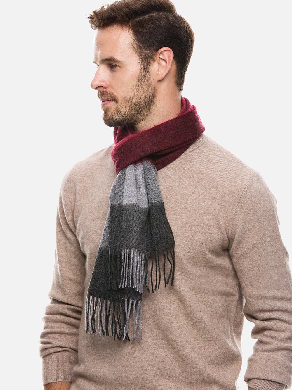 Red Gray Mens Cashmere Scarf - Image 2