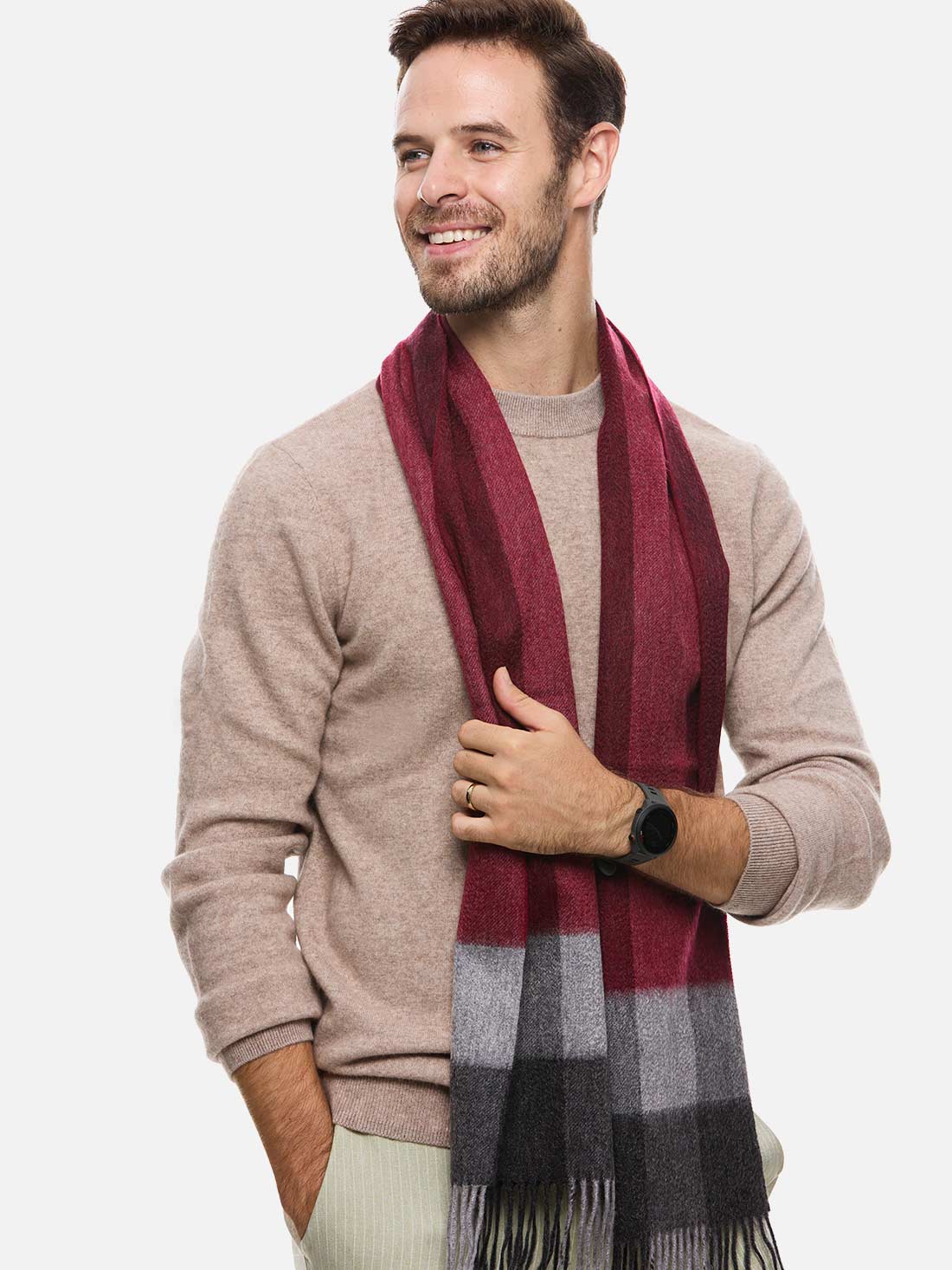 Red Gray Mens Cashmere Scarf - Image 4