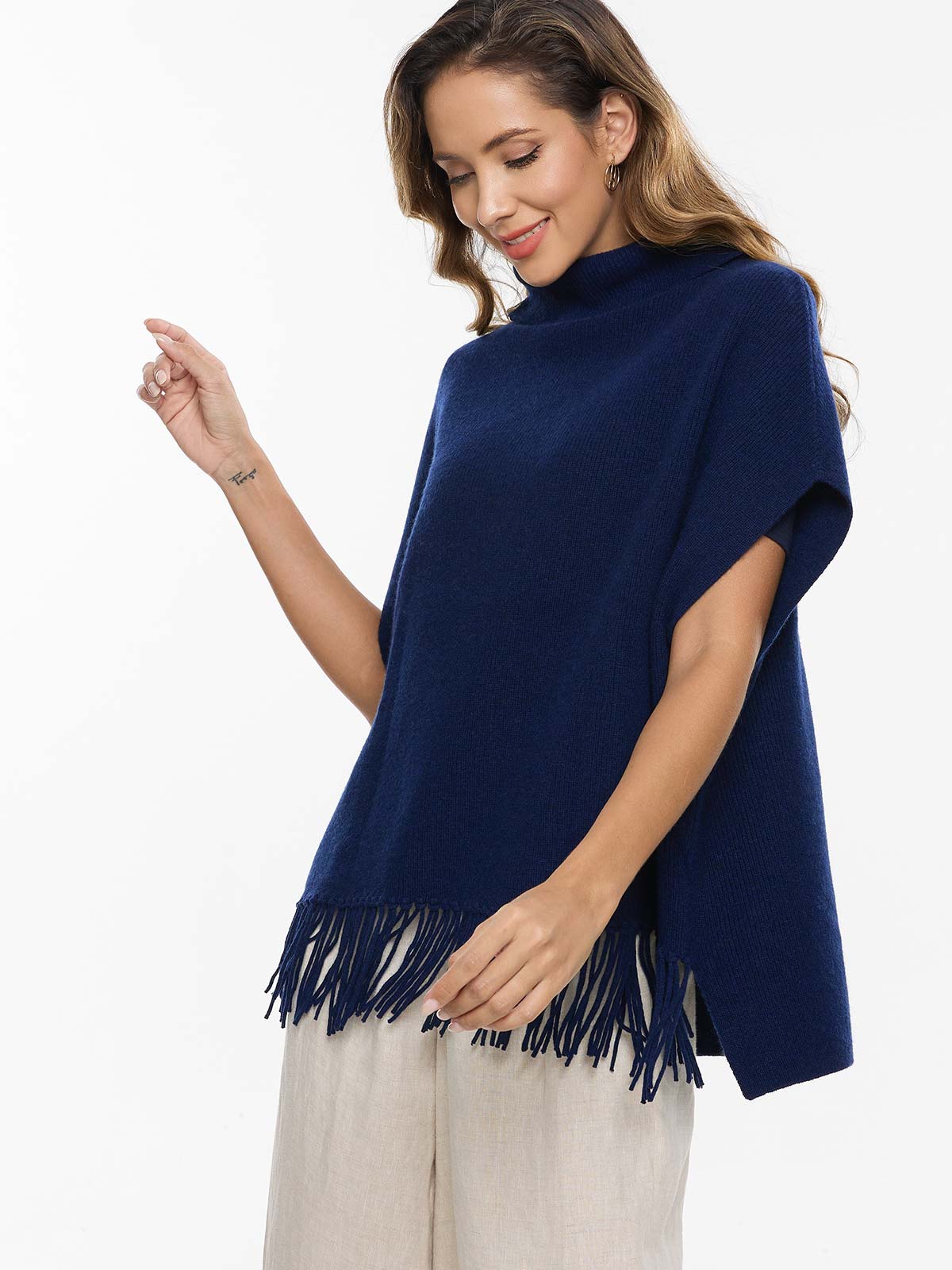 Navy Blue Oversized Cashmere Vest - Image 4
