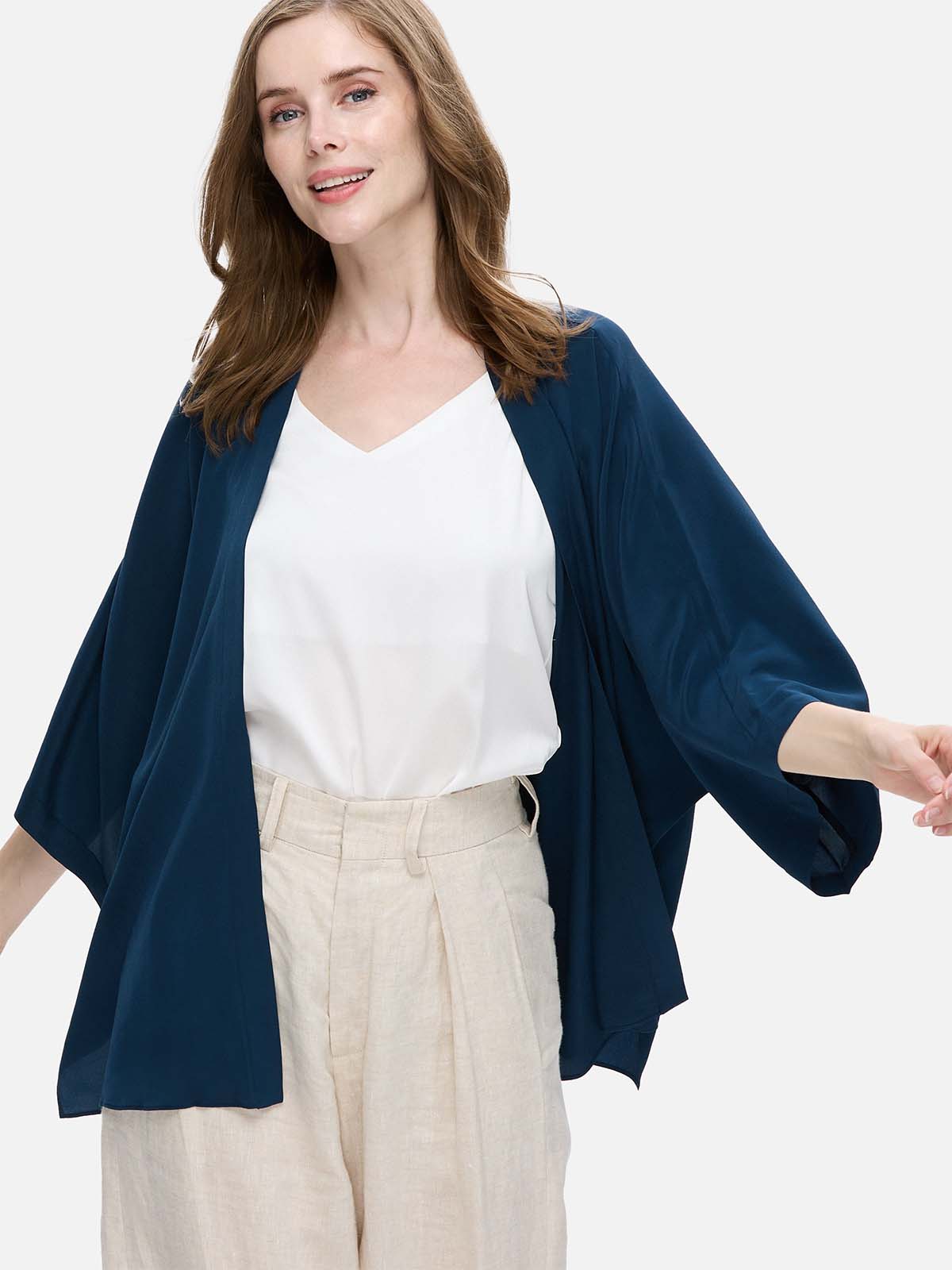 Navy Blue Silk Relax Cardigan - Image 5