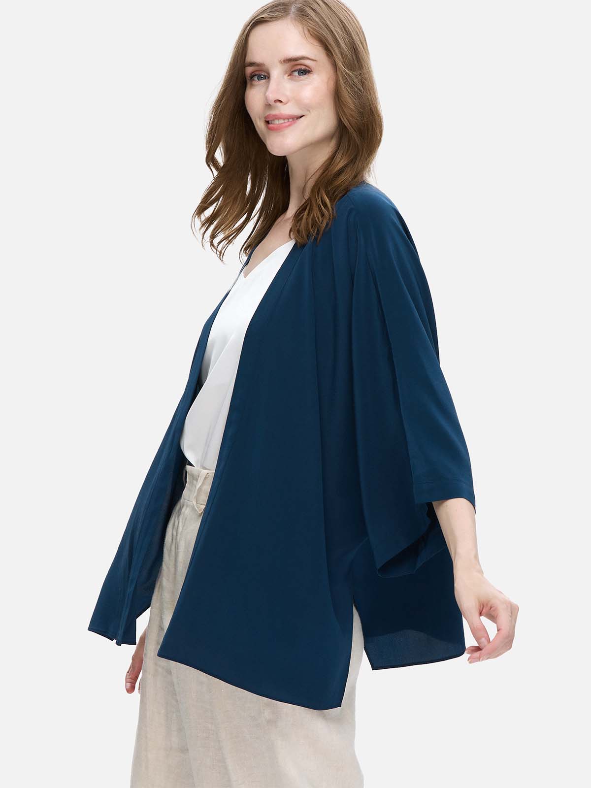 Navy Blue Silk Relax Cardigan - Image 6