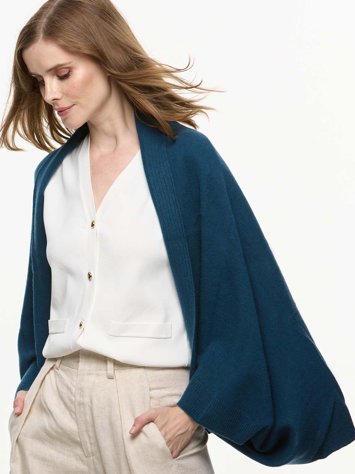 Navy Blue Wearable Cashmere Wrap - Image 3
