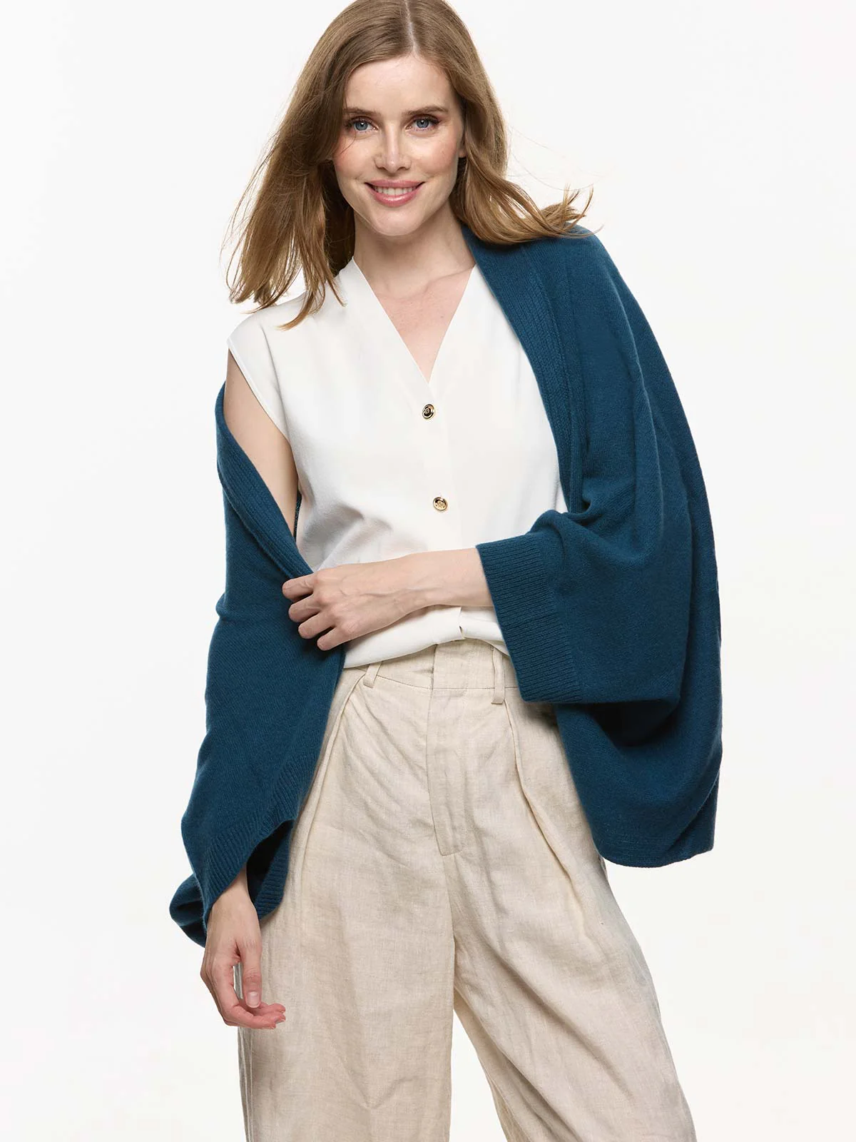 Navy Blue Wearable Cashmere Wrap - Image 4