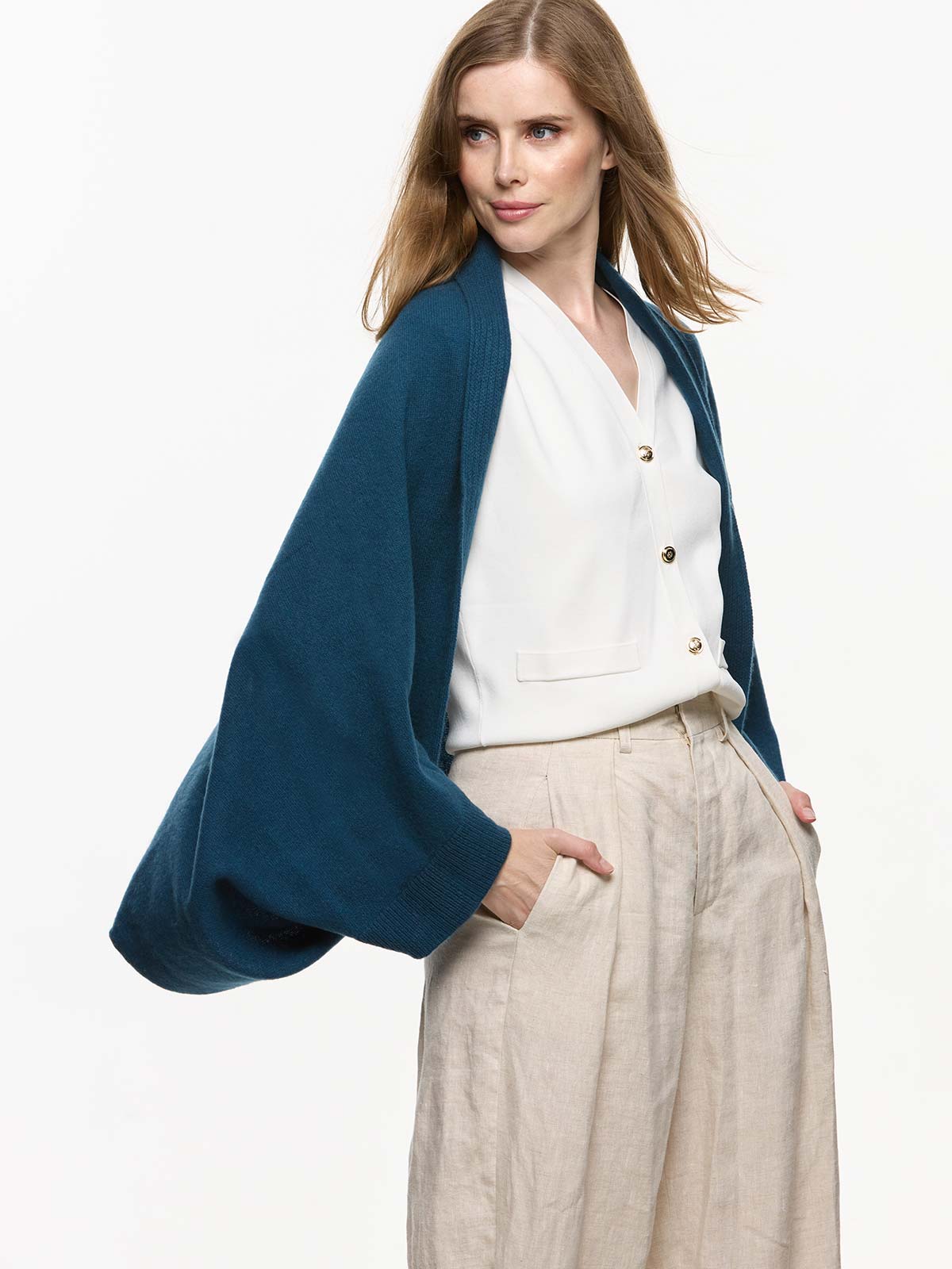 Navy Blue Wearable Cashmere Wrap - Image 5