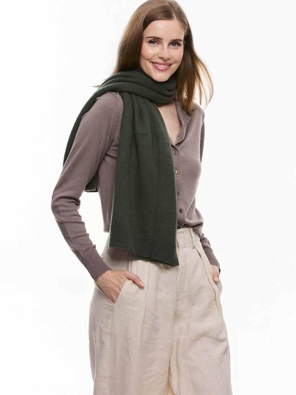 Olive Green Wearable Cashmere Wrap - Image 3