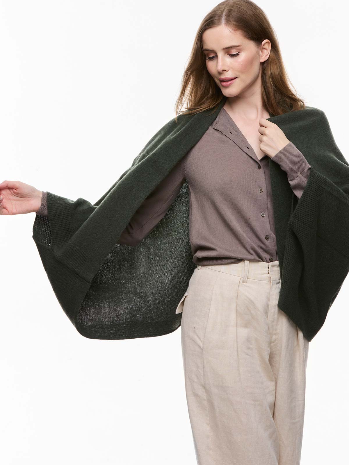 Olive Green Wearable Cashmere Wrap - Image 4