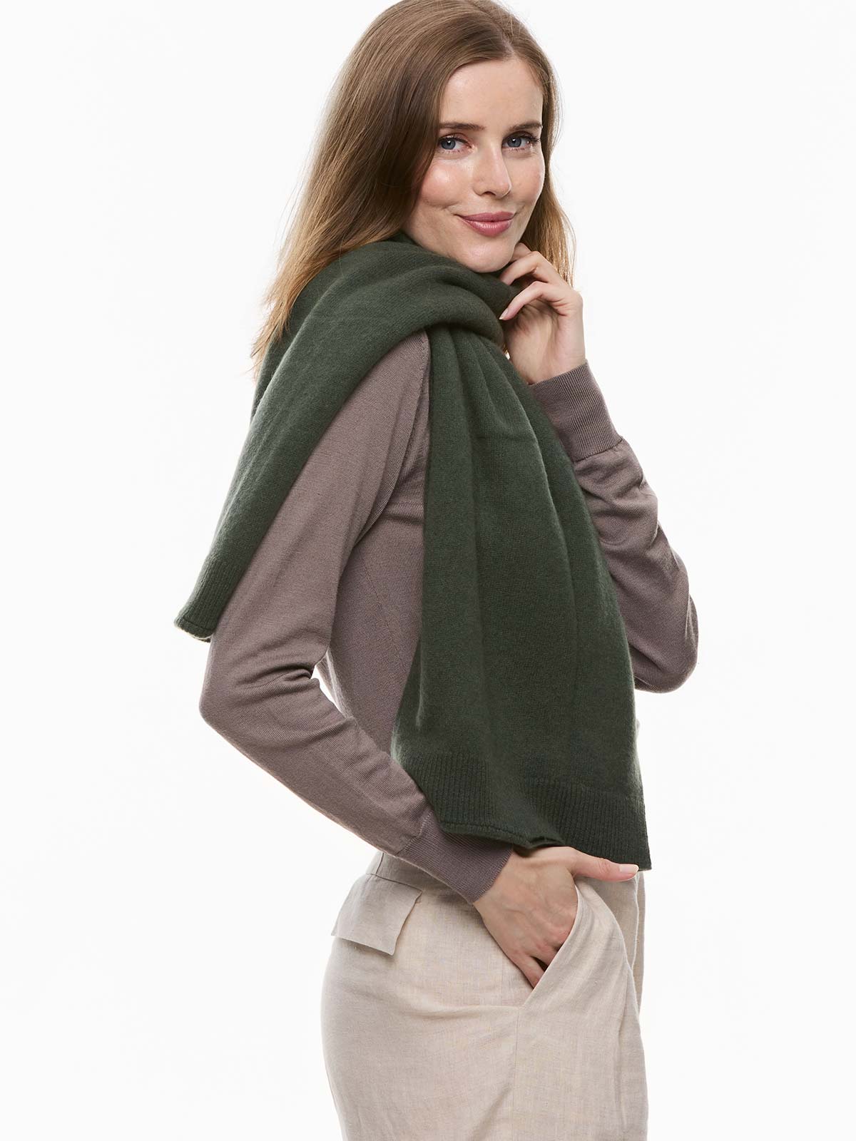 Olive Green Wearable Cashmere Wrap - Image 5