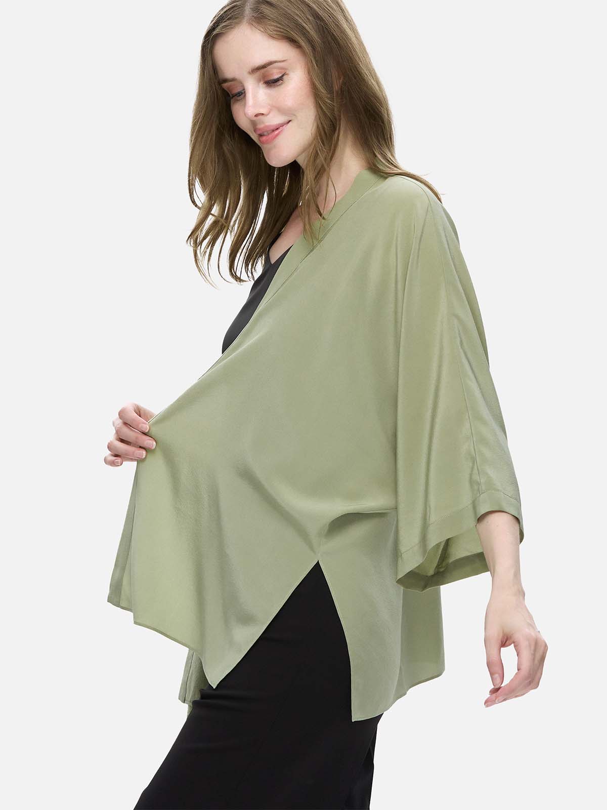Olive Silk Relax Cardigan - Image 5
