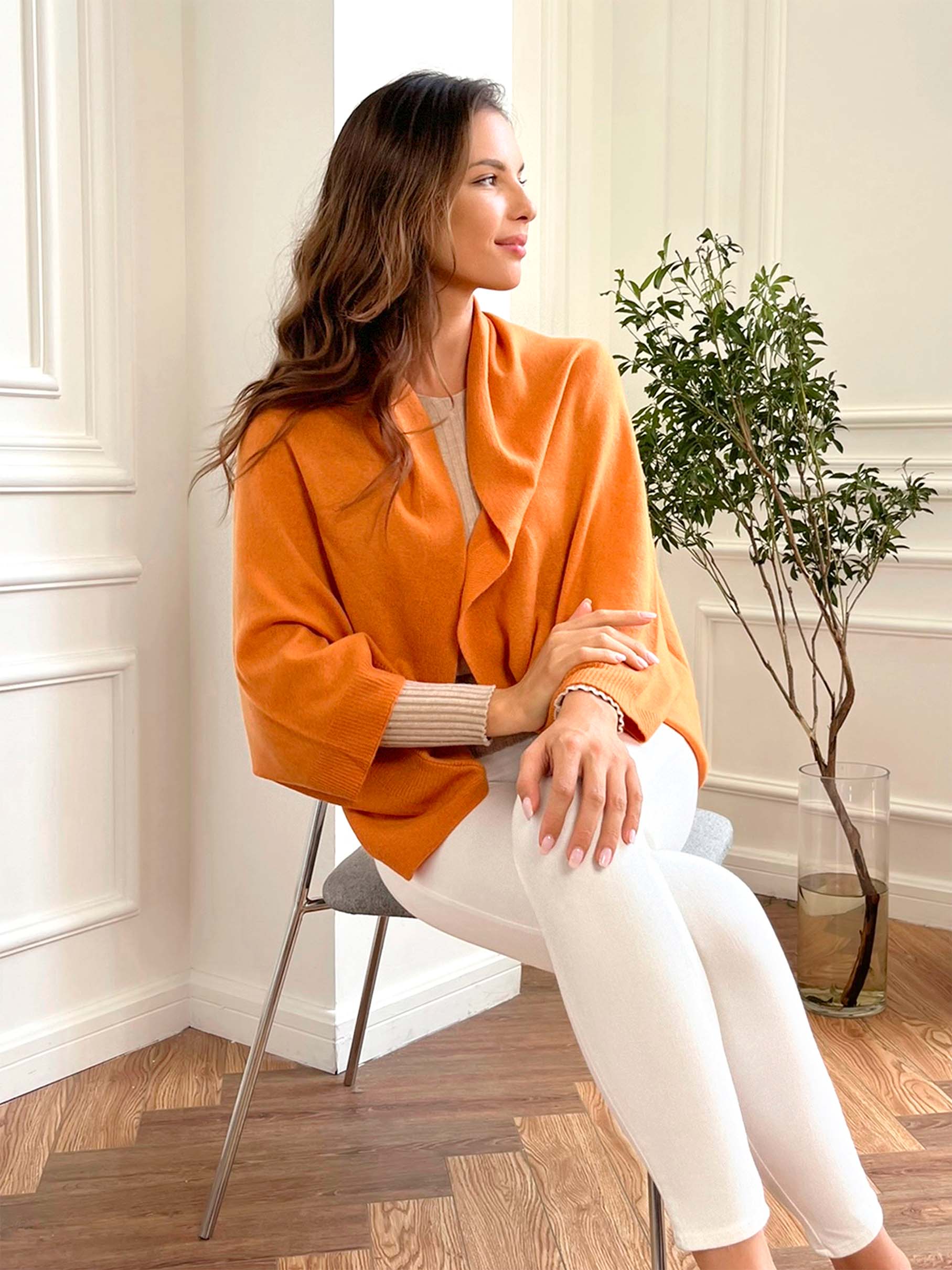 Orange Wearable Cashmere Wrap - Image 5