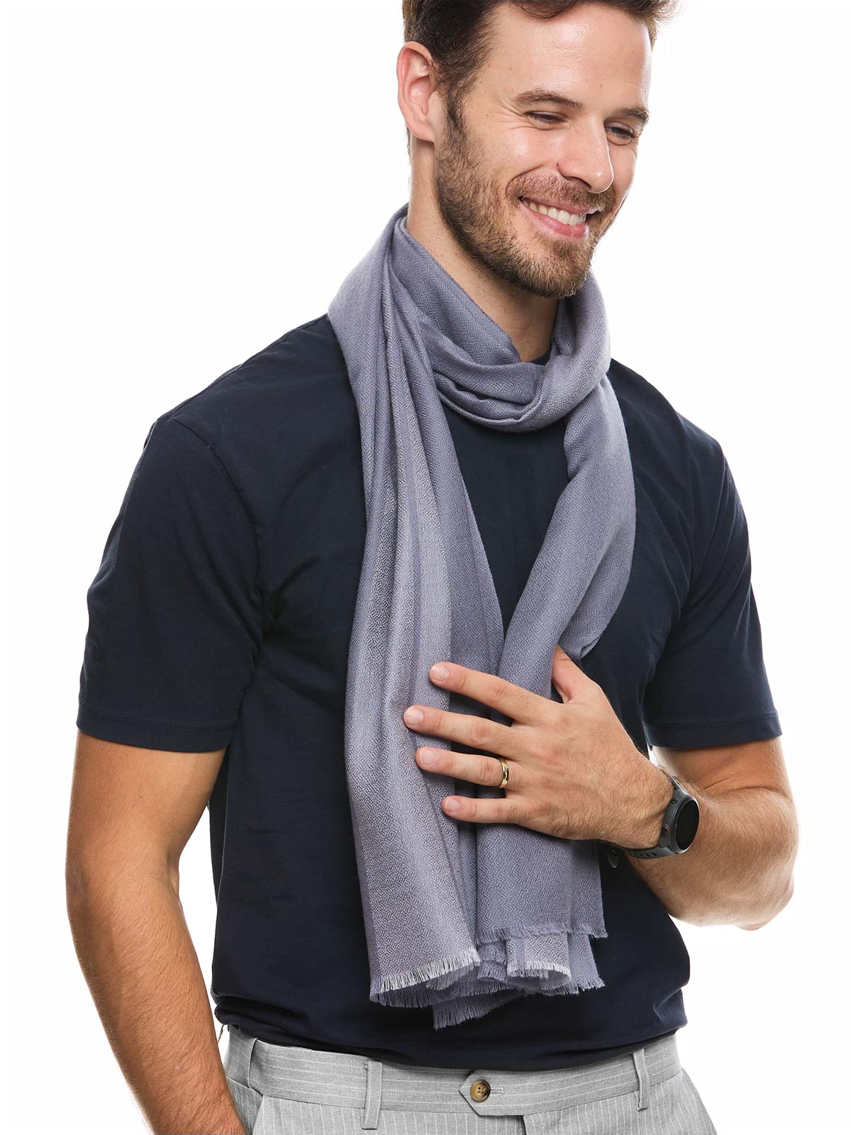 Silver Diamond Mens Cashmere Scarf - Image 4