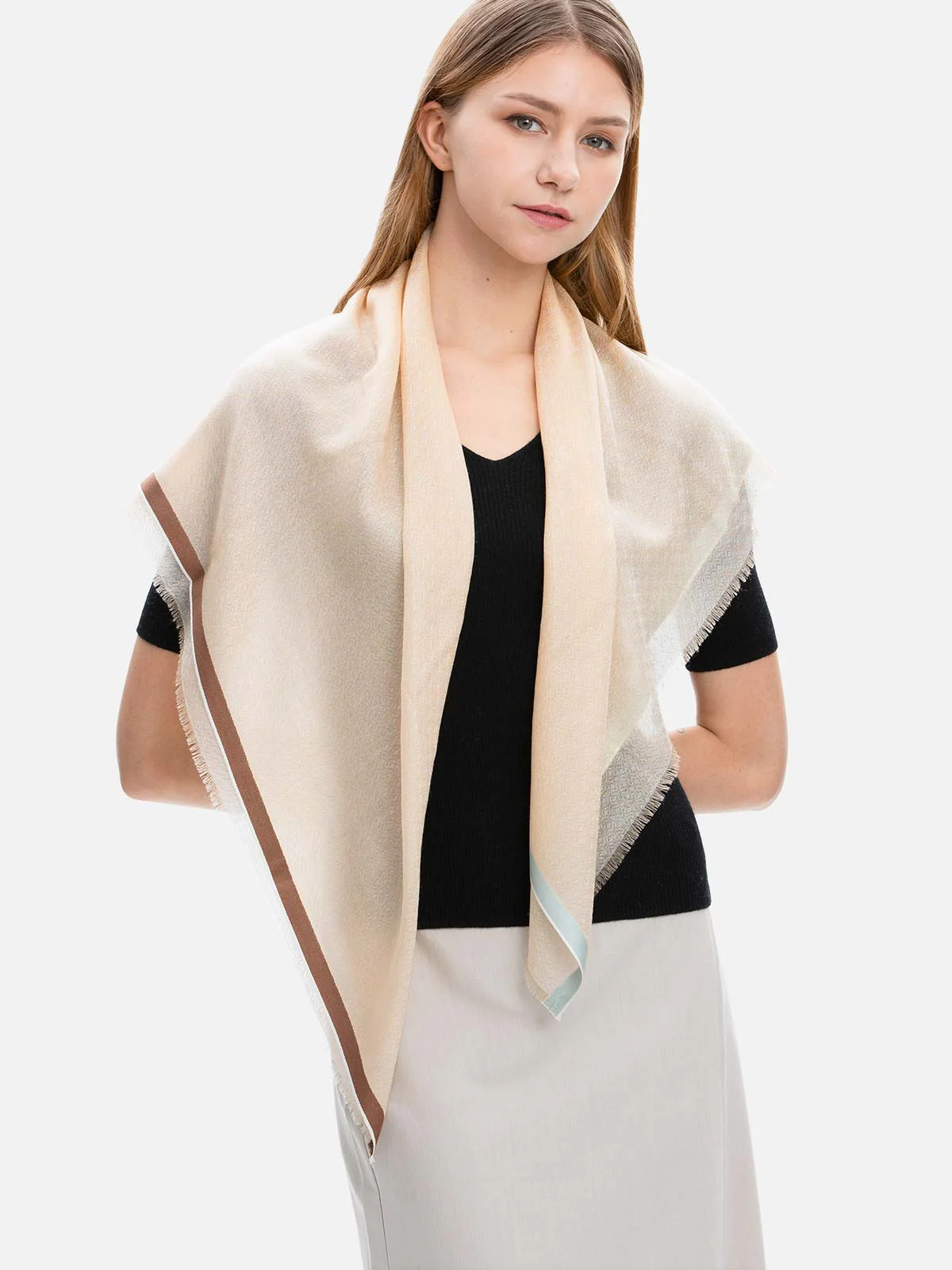 Square - Featherlight Beige Cashmere Scarf - Image 3