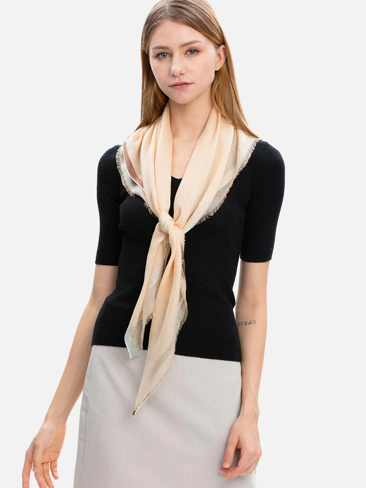 Square - Featherlight Beige Cashmere Scarf - Image 4