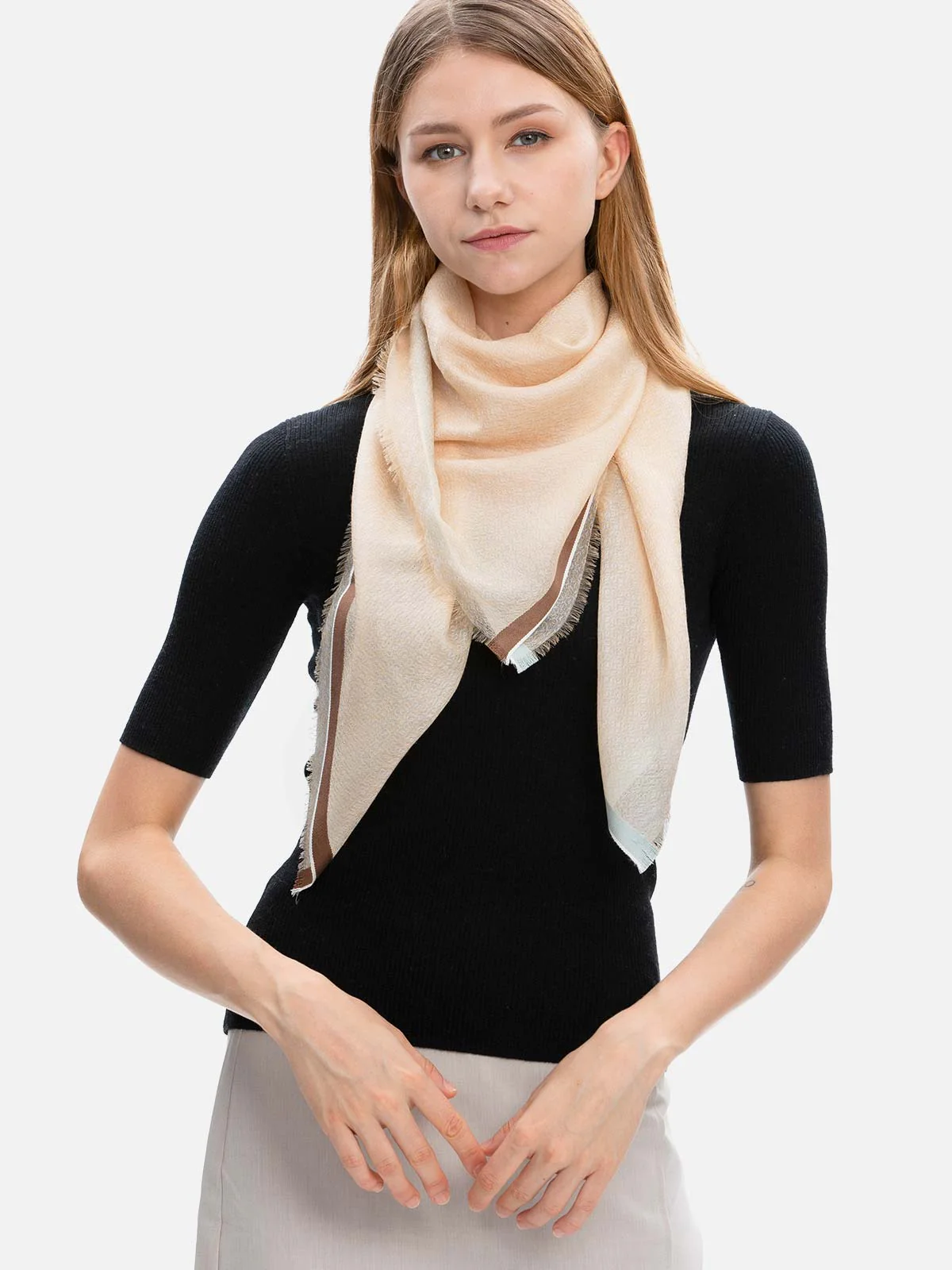 Square - Featherlight Beige Cashmere Scarf - Image 6