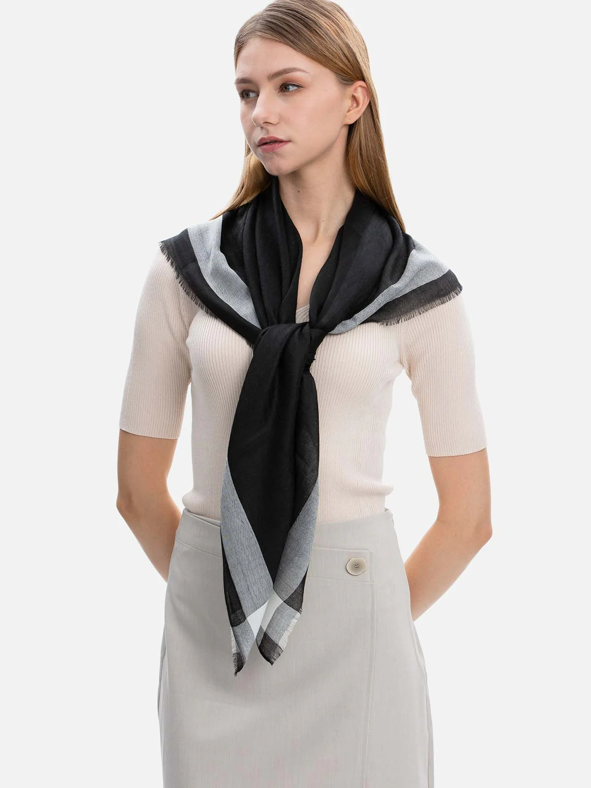 Square - Featherlight Black Cashmere Scarf - Image 4