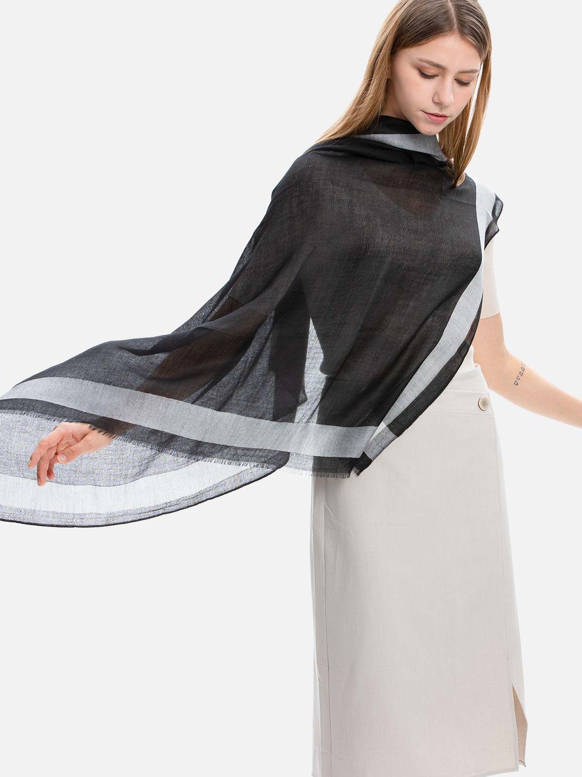 Square - Featherlight Black Cashmere Scarf - Image 5