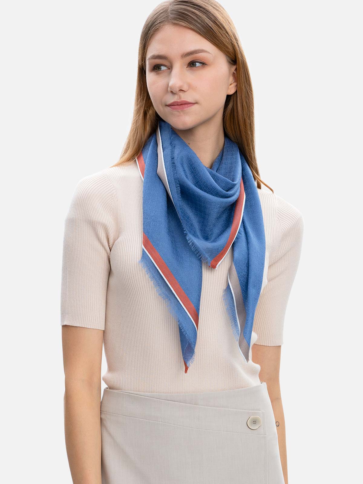 Square - Featherlight Blue Cashmere Scarf - Image 4
