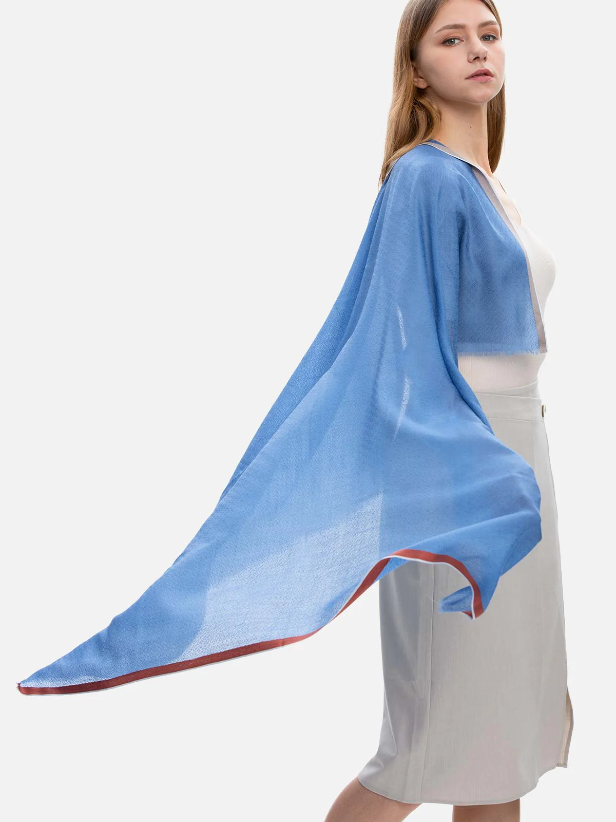 Square - Featherlight Blue Cashmere Scarf - Image 5