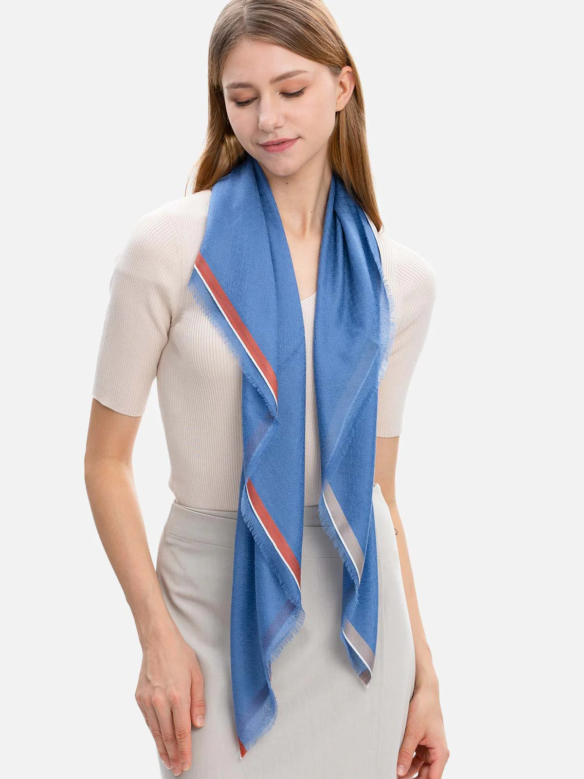 Square - Featherlight Blue Cashmere Scarf - Image 7