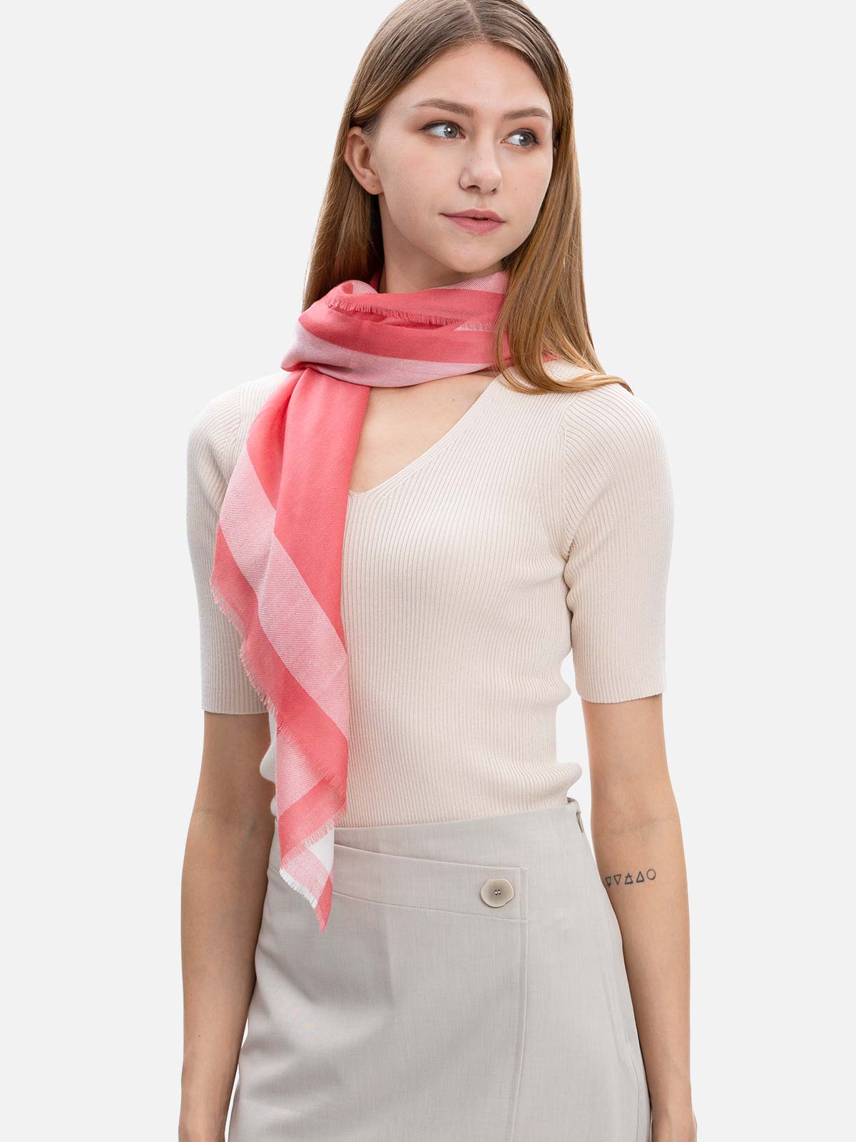 Square - Featherlight Coral Red Cashmere Scarf - Image 3