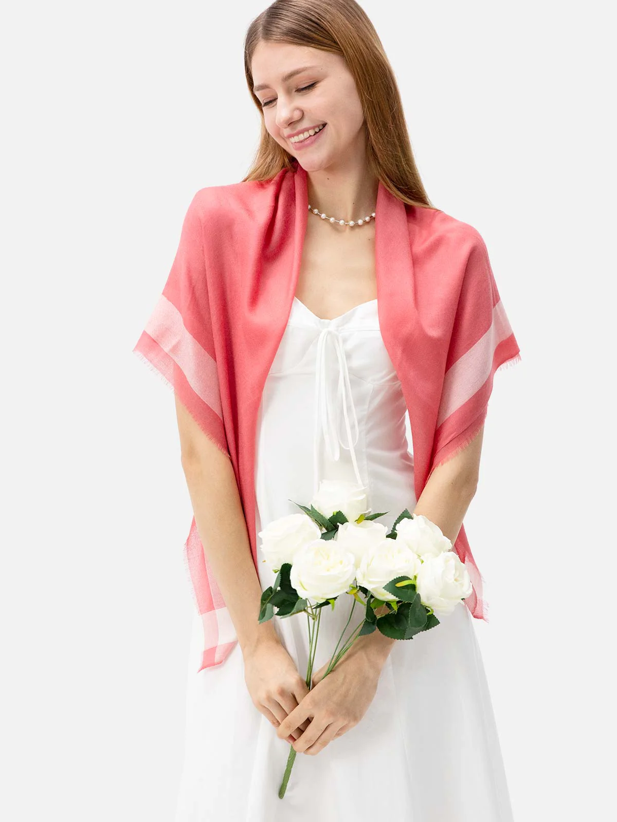 Square - Featherlight Coral Red Cashmere Scarf - Image 5