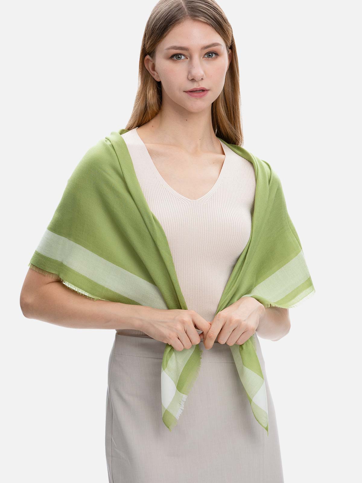Square - Featherlight Olive Cashmere Scarf - Image 3