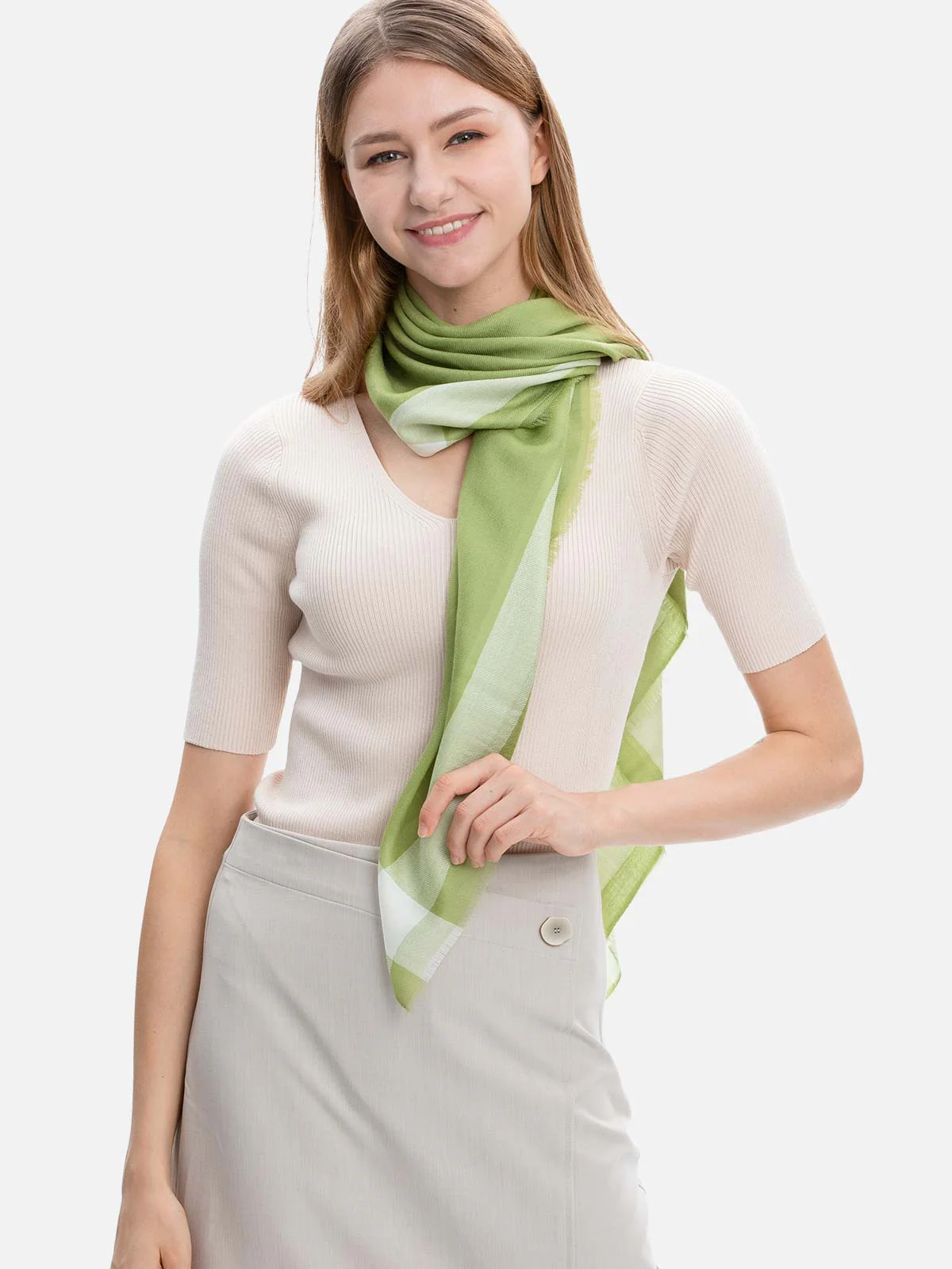 Square - Featherlight Olive Cashmere Scarf - Image 4