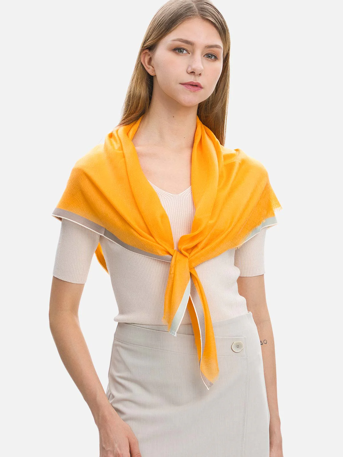 Square - Featherlight Orange Cashmere Scarf - Image 3
