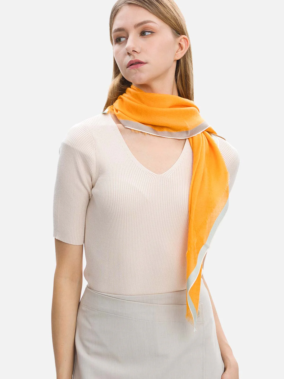 Square - Featherlight Orange Cashmere Scarf - Image 4
